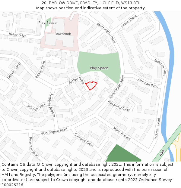 20, BARLOW DRIVE, FRADLEY, LICHFIELD, WS13 8TL: Location map and indicative extent of plot