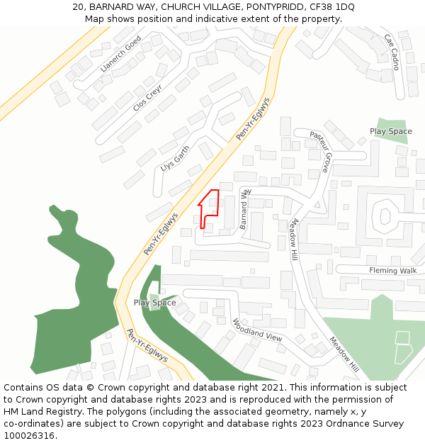 20, BARNARD WAY, CHURCH VILLAGE, PONTYPRIDD, CF38 1DQ: Location map and indicative extent of plot