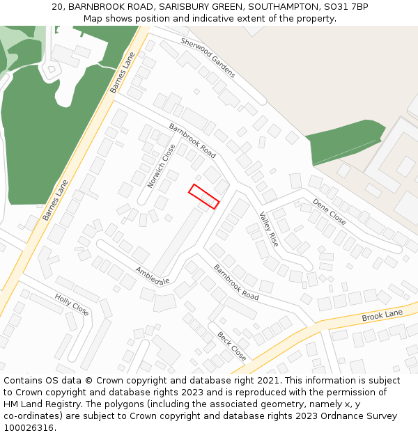 20, BARNBROOK ROAD, SARISBURY GREEN, SOUTHAMPTON, SO31 7BP: Location map and indicative extent of plot