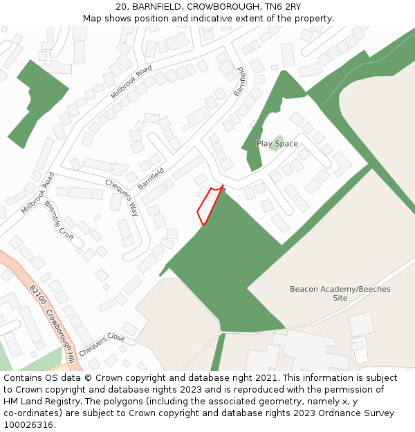 20, BARNFIELD, CROWBOROUGH, TN6 2RY: Location map and indicative extent of plot