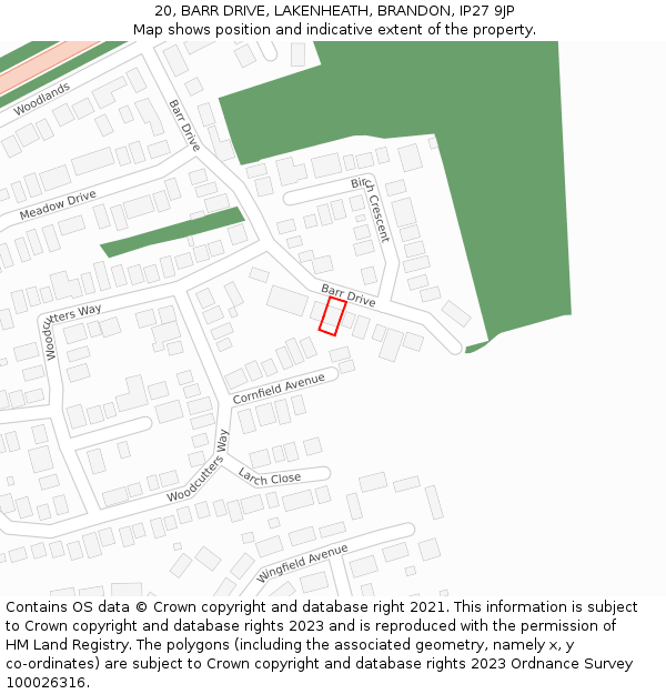 20, BARR DRIVE, LAKENHEATH, BRANDON, IP27 9JP: Location map and indicative extent of plot