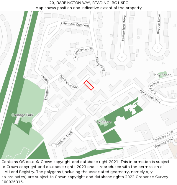 20, BARRINGTON WAY, READING, RG1 6EG: Location map and indicative extent of plot