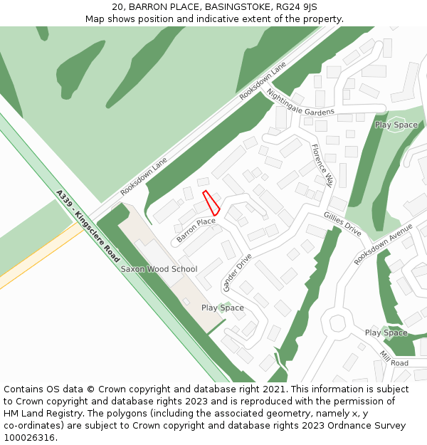 20, BARRON PLACE, BASINGSTOKE, RG24 9JS: Location map and indicative extent of plot