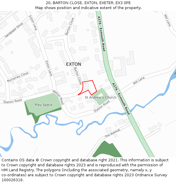 20, BARTON CLOSE, EXTON, EXETER, EX3 0PE: Location map and indicative extent of plot