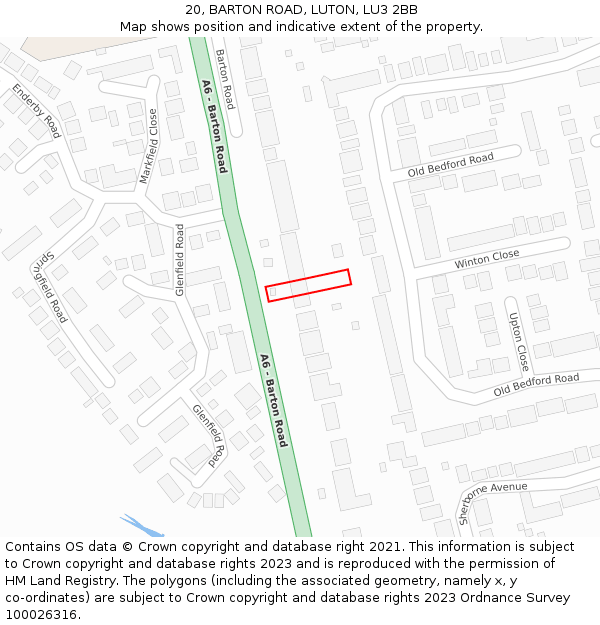 20, BARTON ROAD, LUTON, LU3 2BB: Location map and indicative extent of plot