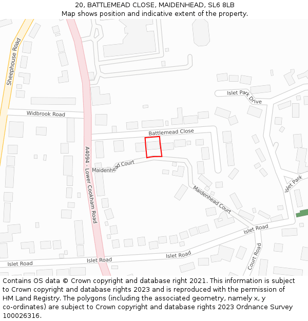 20, BATTLEMEAD CLOSE, MAIDENHEAD, SL6 8LB: Location map and indicative extent of plot