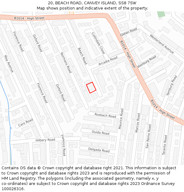 20, BEACH ROAD, CANVEY ISLAND, SS8 7SW: Location map and indicative extent of plot