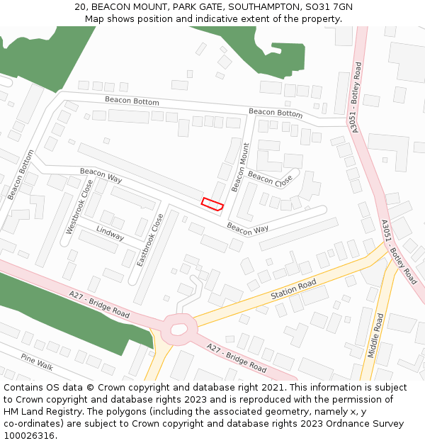 20, BEACON MOUNT, PARK GATE, SOUTHAMPTON, SO31 7GN: Location map and indicative extent of plot