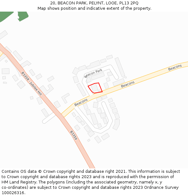 20, BEACON PARK, PELYNT, LOOE, PL13 2PQ: Location map and indicative extent of plot