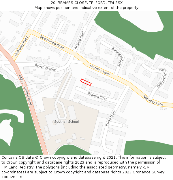 20, BEAMES CLOSE, TELFORD, TF4 3SX: Location map and indicative extent of plot