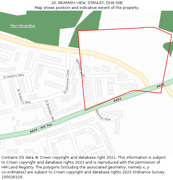 20, BEAMISH VIEW, STANLEY, DH9 0XB: Location map and indicative extent of plot