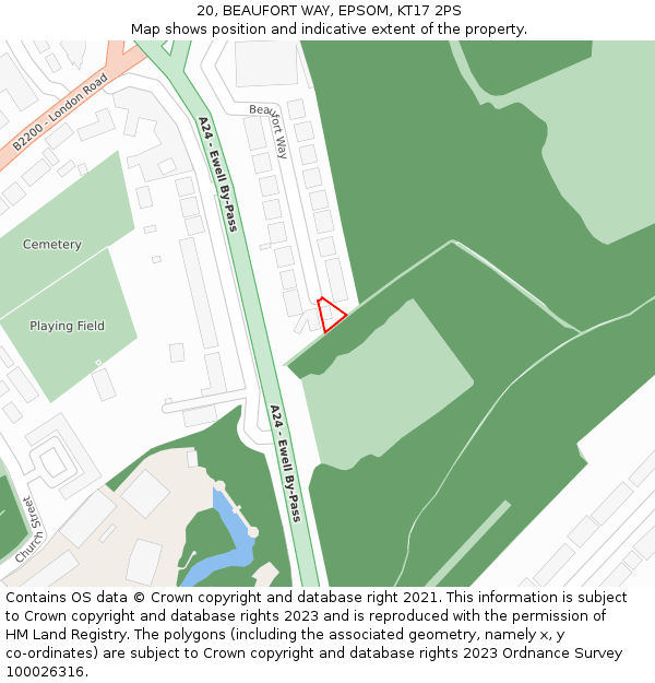 20, BEAUFORT WAY, EPSOM, KT17 2PS: Location map and indicative extent of plot