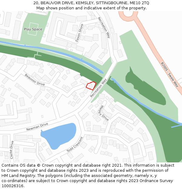 20, BEAUVOIR DRIVE, KEMSLEY, SITTINGBOURNE, ME10 2TQ: Location map and indicative extent of plot