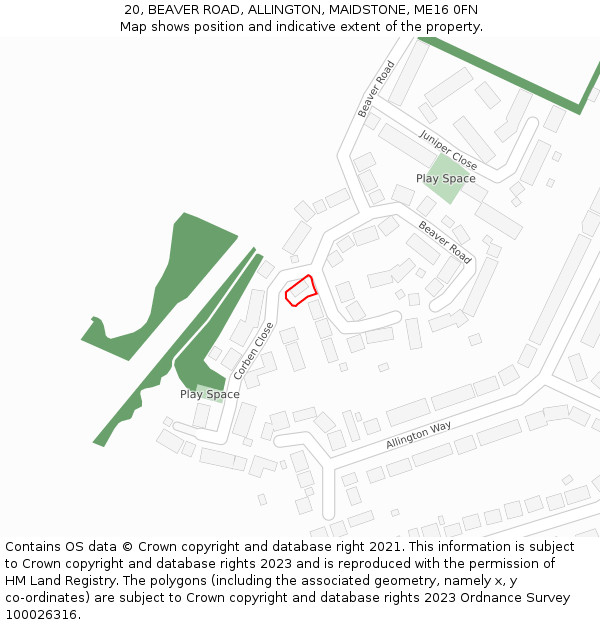 20, BEAVER ROAD, ALLINGTON, MAIDSTONE, ME16 0FN: Location map and indicative extent of plot