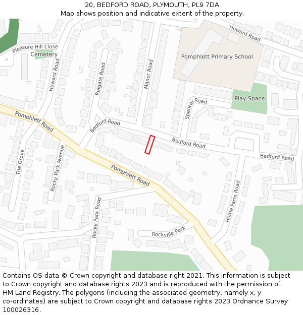 20, BEDFORD ROAD, PLYMOUTH, PL9 7DA: Location map and indicative extent of plot