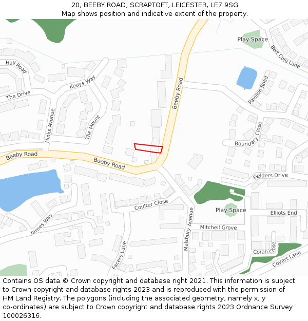 20, BEEBY ROAD, SCRAPTOFT, LEICESTER, LE7 9SG: Location map and indicative extent of plot