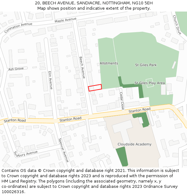 20, BEECH AVENUE, SANDIACRE, NOTTINGHAM, NG10 5EH: Location map and indicative extent of plot