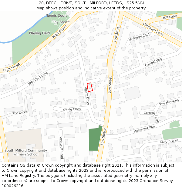 20, BEECH DRIVE, SOUTH MILFORD, LEEDS, LS25 5NN: Location map and indicative extent of plot