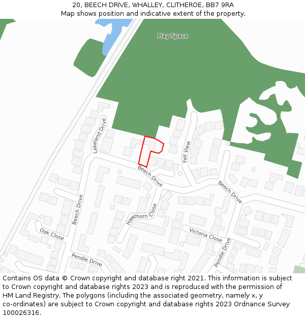 20, BEECH DRIVE, WHALLEY, CLITHEROE, BB7 9RA: Location map and indicative extent of plot