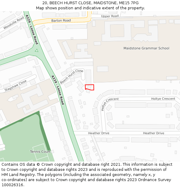 20, BEECH HURST CLOSE, MAIDSTONE, ME15 7PG: Location map and indicative extent of plot