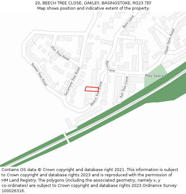 20, BEECH TREE CLOSE, OAKLEY, BASINGSTOKE, RG23 7EF: Location map and indicative extent of plot