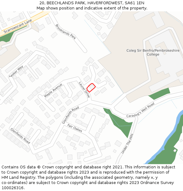 20, BEECHLANDS PARK, HAVERFORDWEST, SA61 1EN: Location map and indicative extent of plot