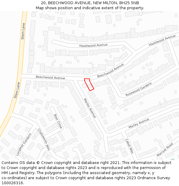 20, BEECHWOOD AVENUE, NEW MILTON, BH25 5NB: Location map and indicative extent of plot