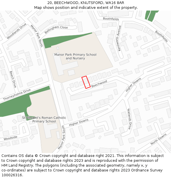 20, BEECHWOOD, KNUTSFORD, WA16 8AR: Location map and indicative extent of plot