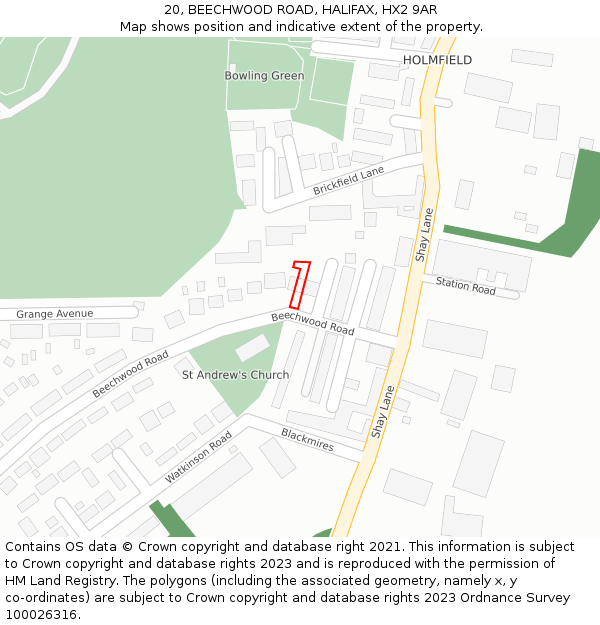 20, BEECHWOOD ROAD, HALIFAX, HX2 9AR: Location map and indicative extent of plot