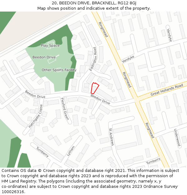 20, BEEDON DRIVE, BRACKNELL, RG12 8GJ: Location map and indicative extent of plot
