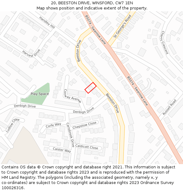 20, BEESTON DRIVE, WINSFORD, CW7 1EN: Location map and indicative extent of plot