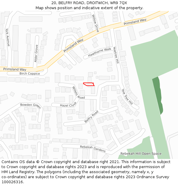 20, BELFRY ROAD, DROITWICH, WR9 7QX: Location map and indicative extent of plot