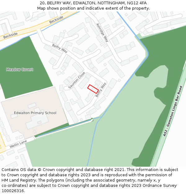 20, BELFRY WAY, EDWALTON, NOTTINGHAM, NG12 4FA: Location map and indicative extent of plot