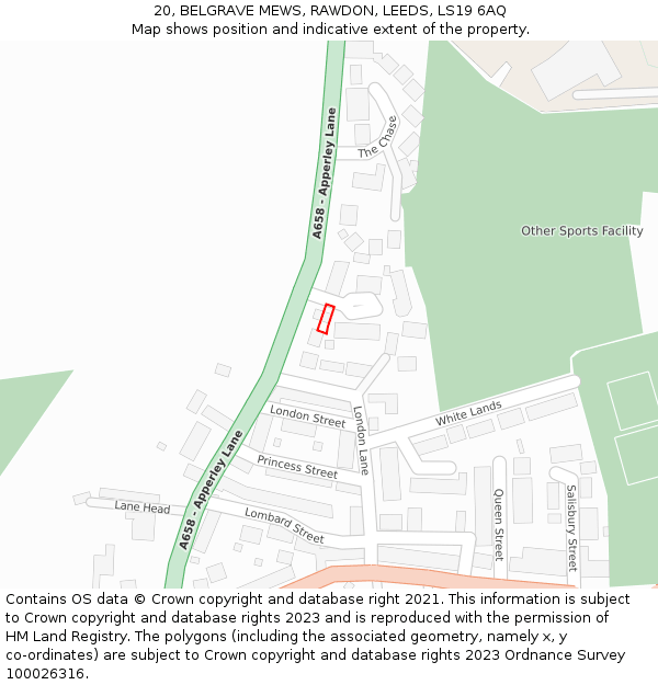 20, BELGRAVE MEWS, RAWDON, LEEDS, LS19 6AQ: Location map and indicative extent of plot