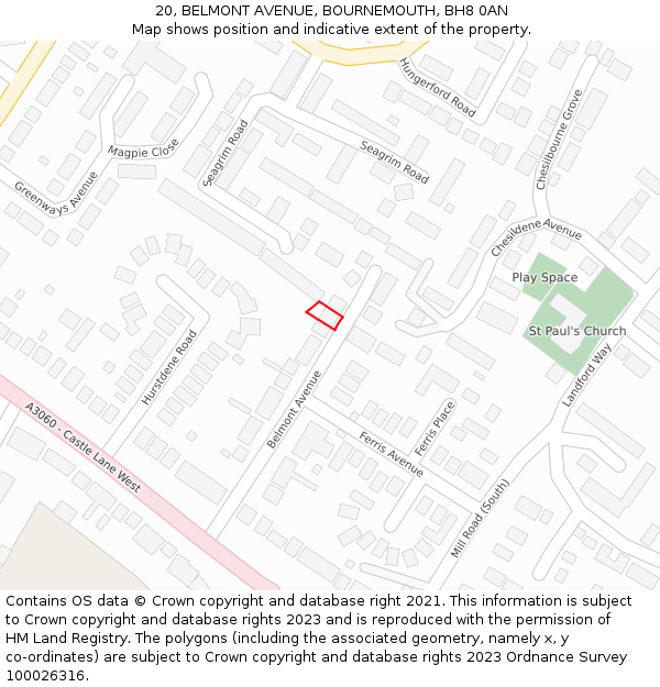 20, BELMONT AVENUE, BOURNEMOUTH, BH8 0AN: Location map and indicative extent of plot