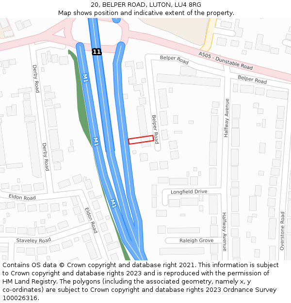 20, BELPER ROAD, LUTON, LU4 8RG: Location map and indicative extent of plot