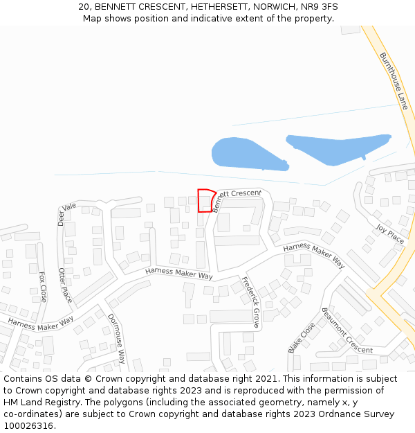 20, BENNETT CRESCENT, HETHERSETT, NORWICH, NR9 3FS: Location map and indicative extent of plot