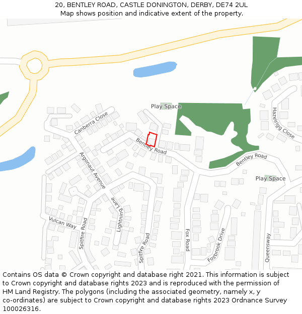 20, BENTLEY ROAD, CASTLE DONINGTON, DERBY, DE74 2UL: Location map and indicative extent of plot