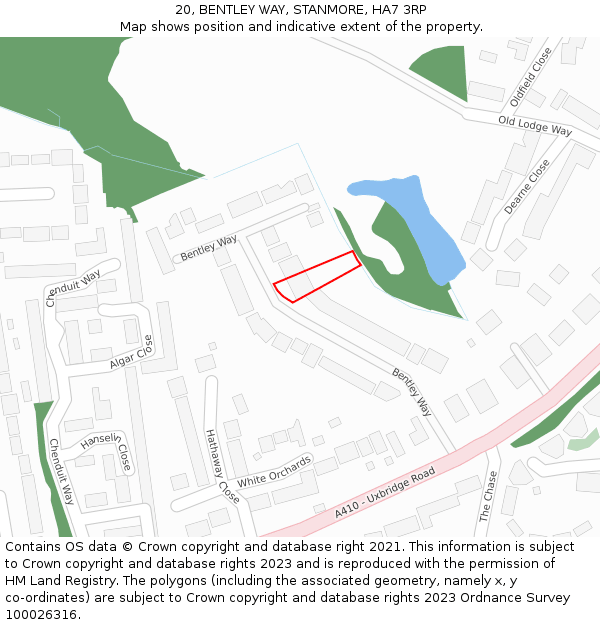20, BENTLEY WAY, STANMORE, HA7 3RP: Location map and indicative extent of plot