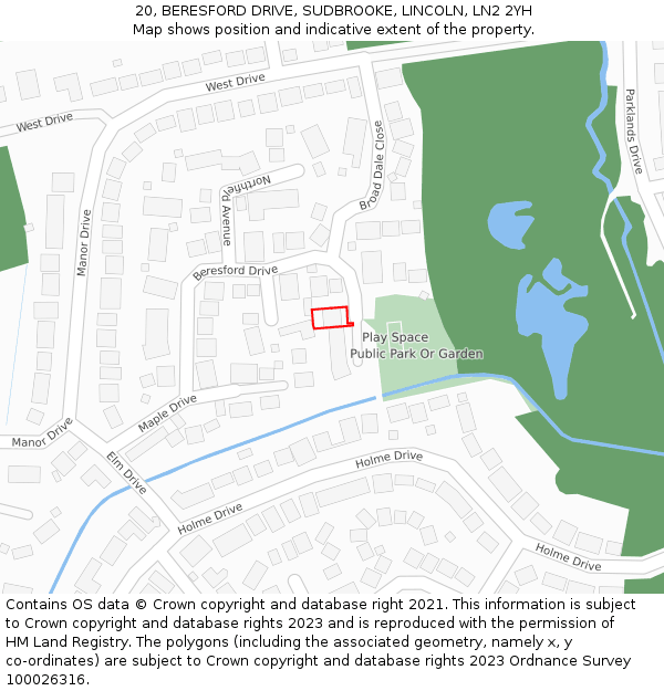 20, BERESFORD DRIVE, SUDBROOKE, LINCOLN, LN2 2YH: Location map and indicative extent of plot