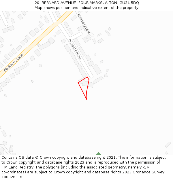 20, BERNARD AVENUE, FOUR MARKS, ALTON, GU34 5DQ: Location map and indicative extent of plot