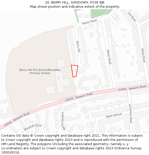 20, BERRY HILL, SANDOWN, PO36 9JB: Location map and indicative extent of plot