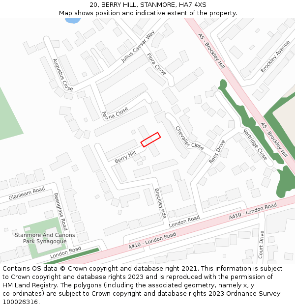 20, BERRY HILL, STANMORE, HA7 4XS: Location map and indicative extent of plot