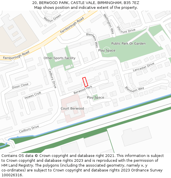 20, BERWOOD PARK, CASTLE VALE, BIRMINGHAM, B35 7EZ: Location map and indicative extent of plot