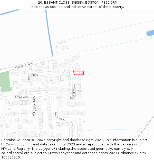 20, BESANT CLOSE, SIBSEY, BOSTON, PE22 0RP: Location map and indicative extent of plot