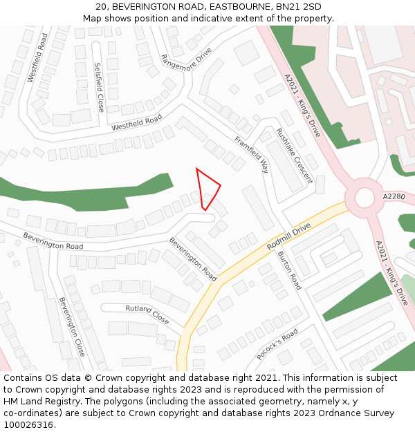 20, BEVERINGTON ROAD, EASTBOURNE, BN21 2SD: Location map and indicative extent of plot