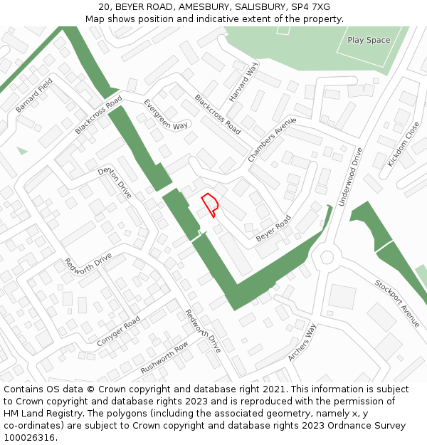 20, BEYER ROAD, AMESBURY, SALISBURY, SP4 7XG: Location map and indicative extent of plot