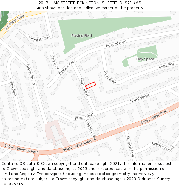 20, BILLAM STREET, ECKINGTON, SHEFFIELD, S21 4AS: Location map and indicative extent of plot