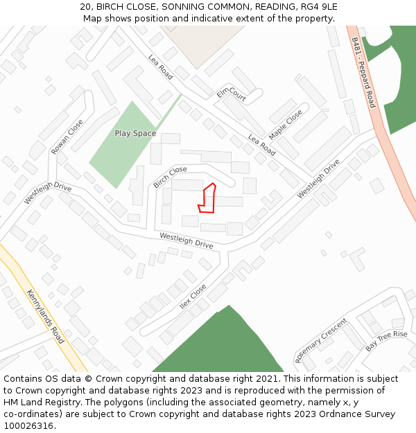 20, BIRCH CLOSE, SONNING COMMON, READING, RG4 9LE: Location map and indicative extent of plot