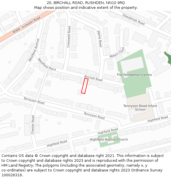 20, BIRCHALL ROAD, RUSHDEN, NN10 9RQ: Location map and indicative extent of plot
